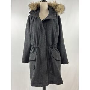Madewell Vancouver Parka Coat Dark Grey Size XL Wool Blend Faux Fur Hood Pockets
